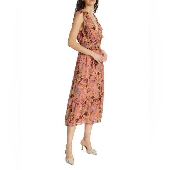 PAIGE Katharina Floral Silk Midi Dress Size Large Ruffle Feminine - Picture 4 of 16